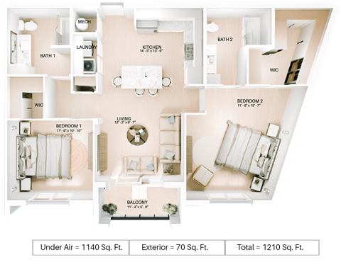 2 bed 2 bath floor plan D at Imperial Crossing Luxury Apartment Homes, Bonita Springs, FL, 34134